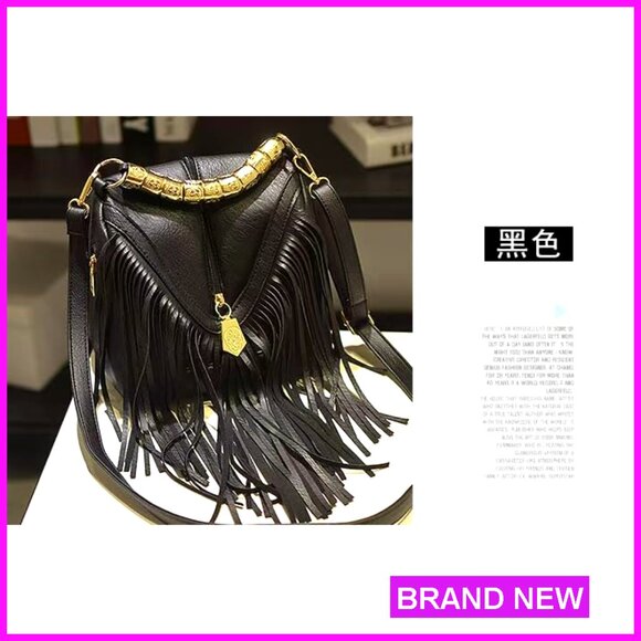 Vintage Boho Fringe Tassel Hobo Crossbody Bag PU Leather Adjustable Strap - Picture 4 of 7